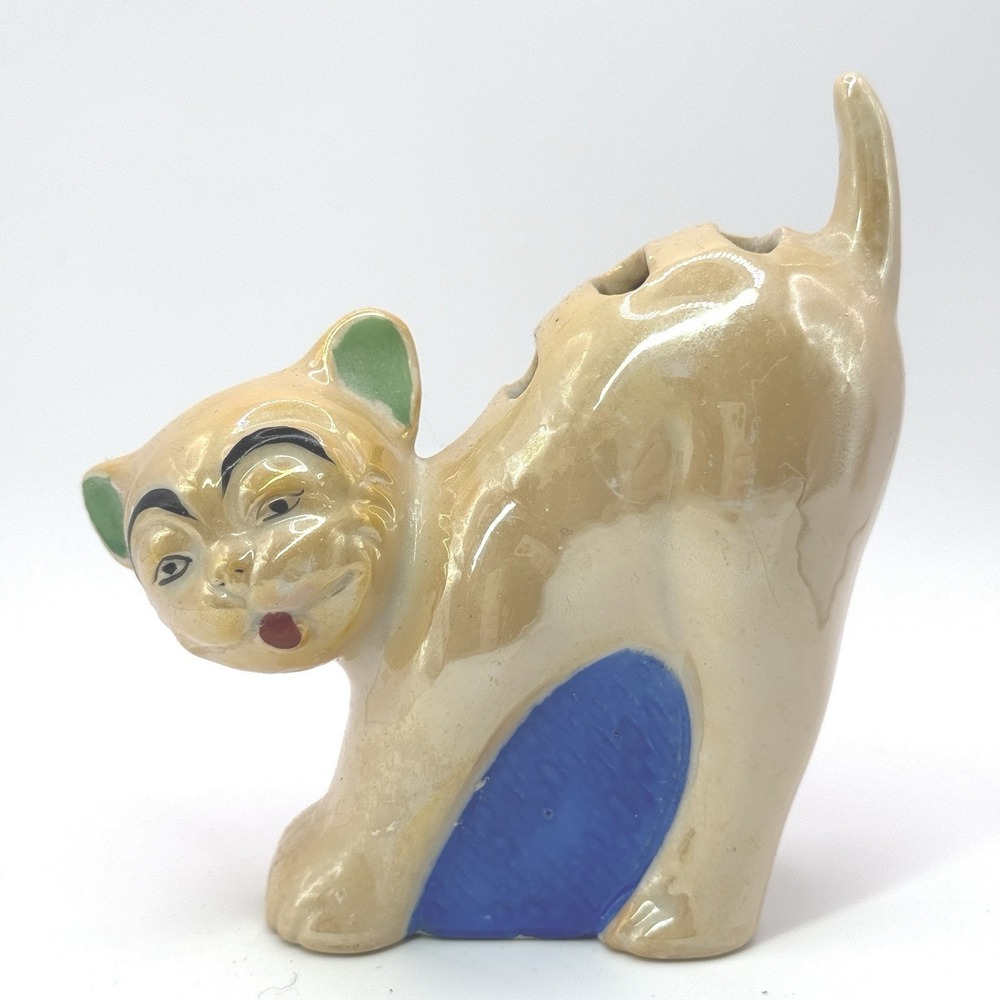 Lusterware Gold Castle‎ Cat 1930's figural ceramic TOOTHBRUSH HOLDER Japan